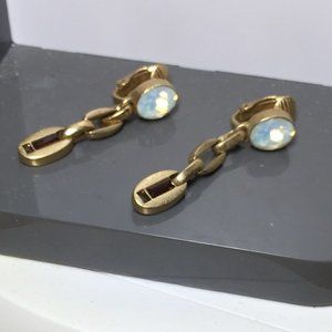 Vintage Givenchy Gold Tone Earrings Faux Opal Stone Dangle Drop Clip On Signed